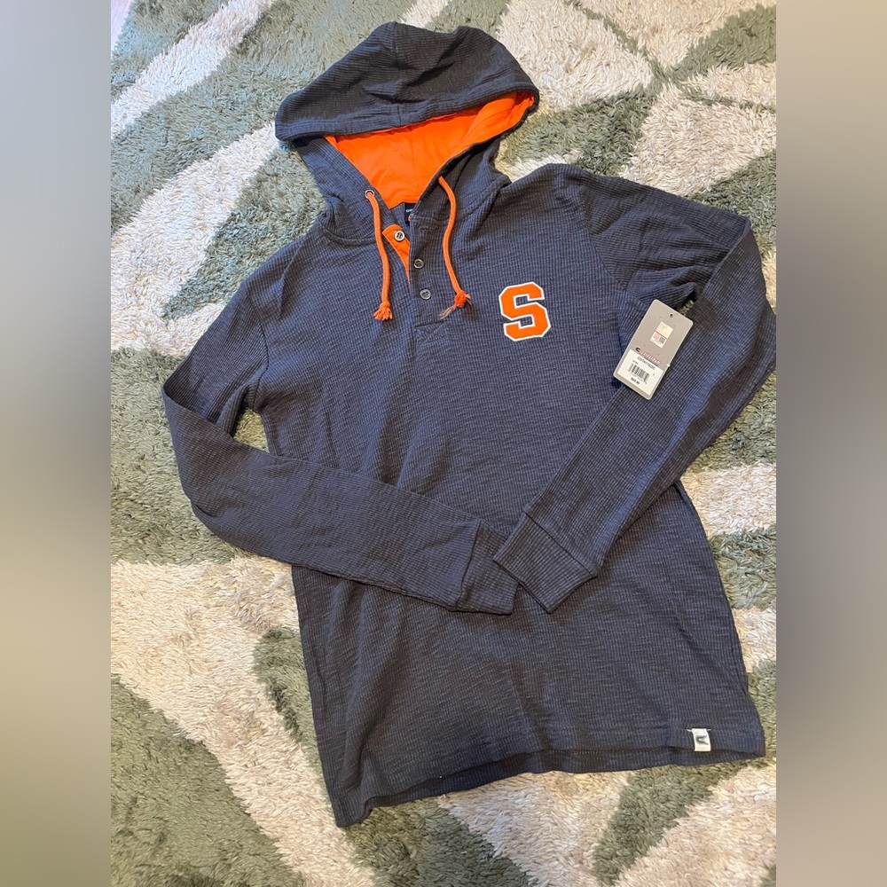 Colosseum Gray and Orange Syracuse University SU Hooded Henley Sweatshirt